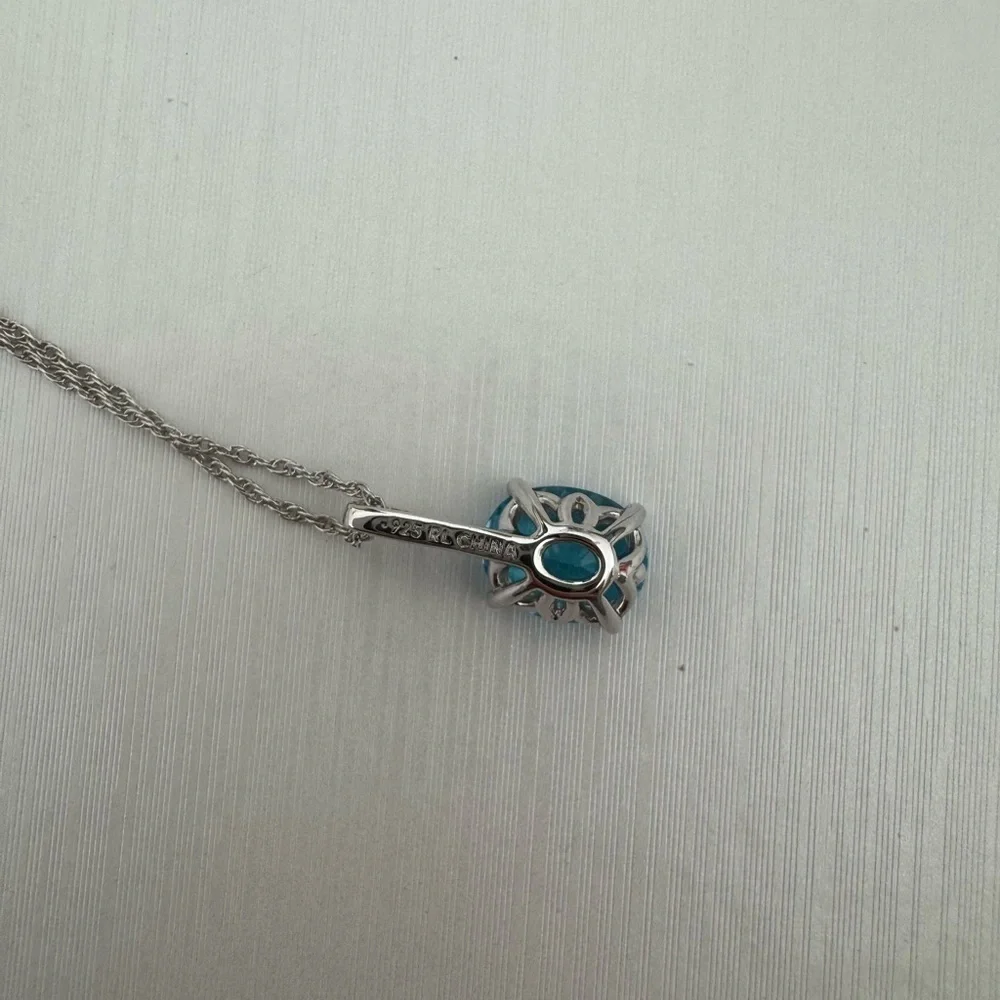Gen Blue Topaz Gen Diamond Pendant Sterling Silver Necklace